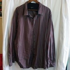 Attention 4XL Mens Gray Red Striped Long-Sleeve Dress Shirt Big Tall Plus Nice